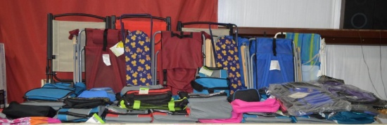Large Assortment of Lawn Chairs and Various Sizes of Bags & Backpacks