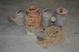 Antique / Vintage Outdoor Items(Water Cans, Spittoon, Scale and Pulleys)