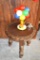 Rustic 3 Legged Leather Top Table W/ Vintage Winnie The Pooh Balloon Lamp