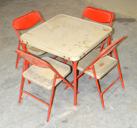 Children's Vintage Metal Folding Table W/4 Chairs