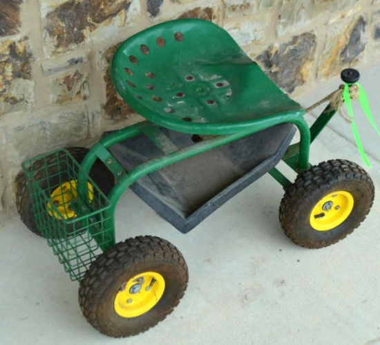 Green Heavy Duty Garden Planting Cart w/Tool Tray