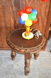 Rustic 3 Legged Leather Top Table W/ Vintage Winnie The Pooh Balloon Lamp