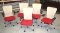 5 Red/Tan Rolling Office Chairs
