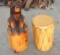 Wood Bear Sculpture & Wood Leather Double Side Drum