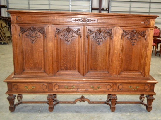 Antique Large Solid Wood Carved Buffet