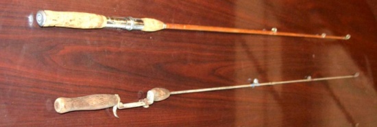 2 Vintage Fishing Rods (1 Metal Rod By Orchard Industries, 1 "Hand Carved" Bamboo)