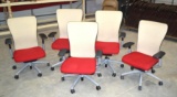 5 Red/Tan Rolling Office Chairs