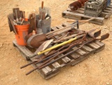 Misc Pallet Of Tools (Hand Post Hole Augers, Cement Finishing Tools, Shovels)