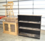 Vintage Glass Door, 3 Shelf Book Case, Vintage Baby High Chair