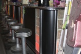 Formica glass bar with 4 revolving bar stools