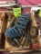 Wrenches, sockets, pry bars, grease guns, large sockets, saw blades, straps, hardware
