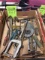 Wrenches, sockets, pry bars, grease guns, large sockets, saw blades, straps, hardware