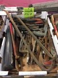 Wrenches, sockets, pry bars, grease guns, large sockets, saw blades, straps, hardware
