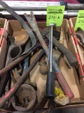 Wrenches, sockets, pry bars, grease guns, large sockets, saw blades, straps, hardware