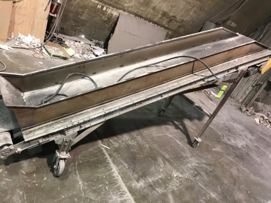 8 foot long conveyor belt, on conveyor belt,  with 3 phase motor