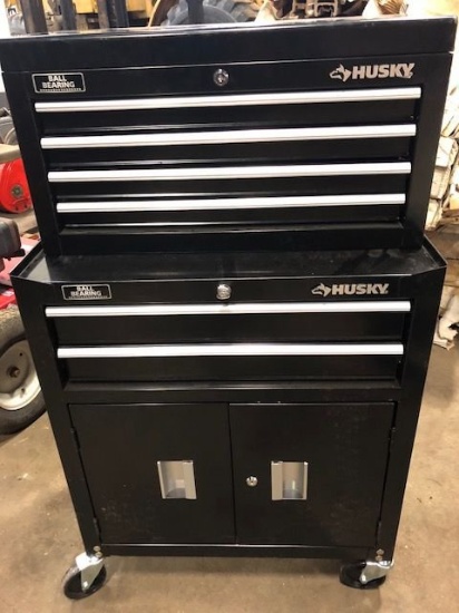 Like New Husky 6 drawer tool box on casters. 2 pieces