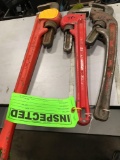 3 Pipe wrenches, largest is 24 inches