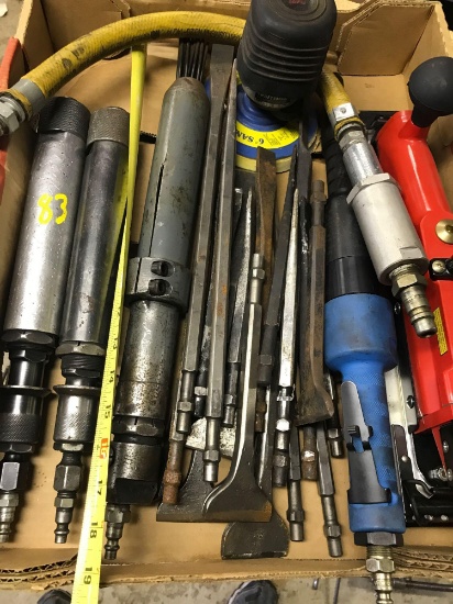 Lot of misc air hammers and chisels, bits and more