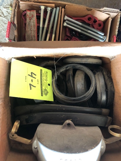 (2) New SBC Collar Leak Clamps (2 in) & 1 box of misc rubber seals etc