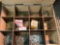 Wooden hardware sorter on wheels. W/ hardware