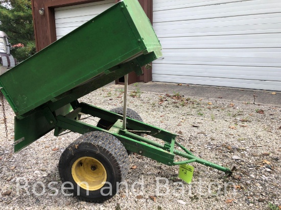 Homemade 32 in x 36 in dump cart for yard tractor.