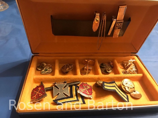 Smaller Jewelry box with various Army Patches and pins