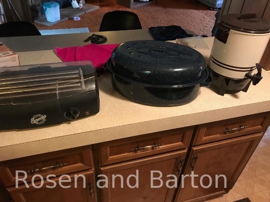 Coffee Urn, Roasting pan, and hot dog cooker