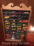 Matchbox size car display, with plexiglass shelves. CARS INCLUDED