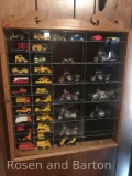 Matchbox Size car display case with pictured cars and motorcycles