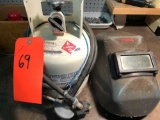 Mini propane tank and welding helmet