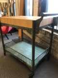 Vintage Steel/Butcher Block Rolling Kitchen Island