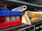 Shelf load of Warning tags, Acco control housings and more