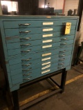 (2) Vintage Blueprint cabinets on stand, 10 Drawers total.