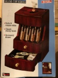 Solid Wood Motorized Deluxe Coin Sorter (sorts & counts, classic cherry finish, accessory drawer)