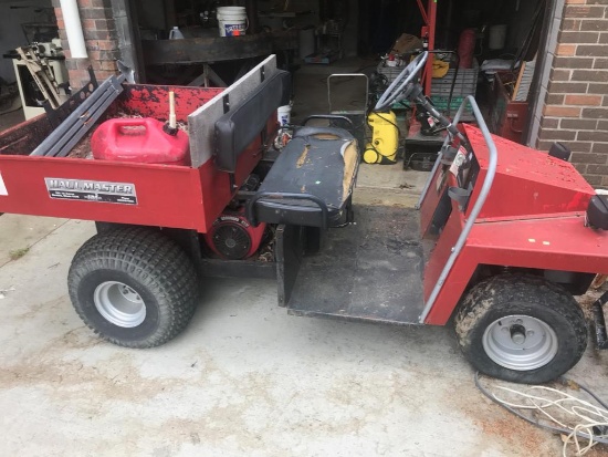 Haul Master Gas 16 HP powered cart, NEW BATTERY INSTALLED will run and drive. Manual dump bed