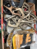 Lot of assorted welding gloves and clamps