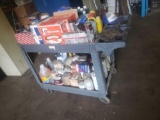Cart loaded with filters, oil, grease, and more