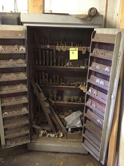 Wooden cabinet FULL of accessories, blades, and more for the Oliver machine in lot 35