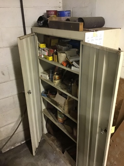 Metal cabinet with misc fasteners, screws, and more