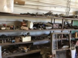 Metal shelf approx 16 foot long and contents includes loads of scrap and other parts.