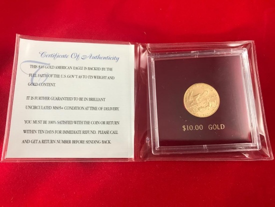 2003 $10.00 Gold American Eagle, 1/4 Troy Ounce of Gold with COA