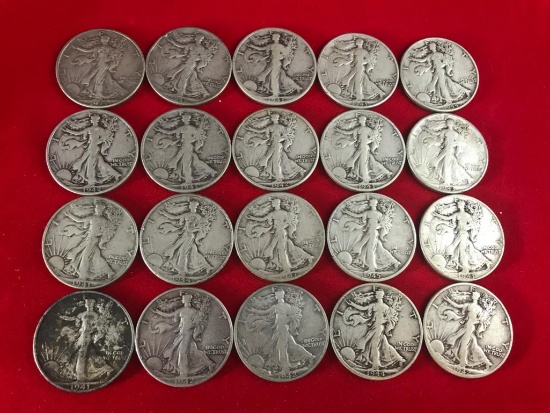 20- (One Roll) of various date 1940's Walking Liberty Half Dollars, sells times the money