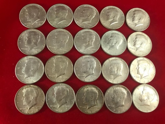 20- (One Roll) of 1964 90% Silver Kennedy Half Dollars, sells times the money