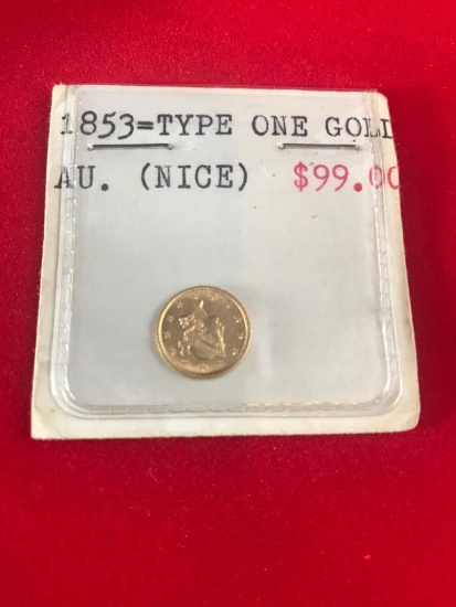 1853 $1.00 Gold Coin, in sleeve