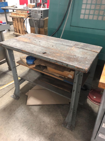 Vintage Wooden Top/Metal Leg Work Table