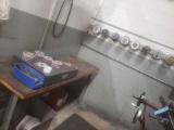 Nice wood top work bench, Barta?s precision granite surface plate and grinding wheels