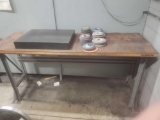 Solid wood top work bench with granite surface plate and grinding wheels