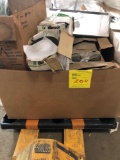 Bulk pallet lot of residential gutter elbows, Tremco tape, joist hangers and more