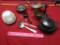 Selection of silver plate and pewter utensils, gravy boat, lidded pots and more
