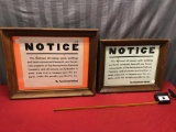 2- Pennsylvania Railroad Notice Signs, framed